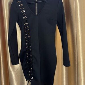 Elegant Black Lace-Up Dress
